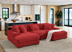 Large Seating Corduroy Upholstered Double Chaise Sectional