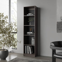 Stained Walnut Bookcase with Open Storage and 5 Shelves