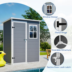 5x3ft Gray Resin Outdoor Storage Shed with Floor, Waterproof Lockable Design and Window - Ideal Tool & Garden Storage for Backyard, Patio, Lawn