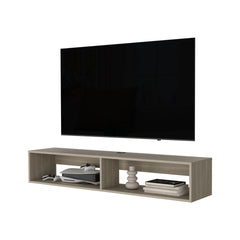 Central Floating media rack in melamine with two shelves,white oak