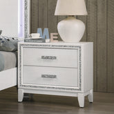 Contemporary Bedroom Furniture White Finish Nightstand with Two Drawers Wooden 1pc Shimmering Silver Trim Accent