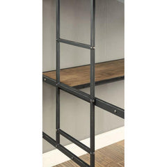 Metal Structure With Wood Panels Industrial Bunk Bed Twin Over Workstation Nailhead Trim Attached Ladder Black Finish Chair-Not Included