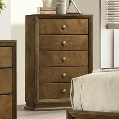 Transitional Style 1pc Chest 5-English Dovetail Drawers Metal Knobs Walnut Finish Bedroom Furniture
