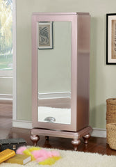 Contemporary Style Swivel Chest Mirror Trim Felt Lined Top Drawer Rose Gold Finish Mirror Back Bedroom Furniture