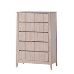 Mid-Century Modern 1pc Chest Hidden Handles Splayed Bracket Feet Vertical Receding White Wash Finish Bedroom Furniture
