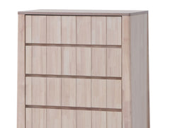 Mid-Century Modern 1pc Chest Hidden Handles Splayed Bracket Feet Vertical Receding White Wash Finish Bedroom Furniture