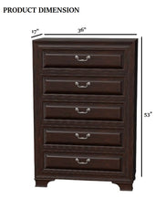 Transitional Style 1pc Chest English Dovetail Drawers Wooden Inlay Design Cherry Finish
