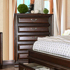 Transitional Style 1pc Chest English Dovetail Drawers Wooden Inlay Design Cherry Finish