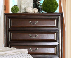 Transitional Style 1pc Chest English Dovetail Drawers Wooden Inlay Design Cherry Finish