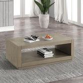 Rectangle coffee Table Plinth Base Open Bottom shelf Natural Finish Primary Living Room