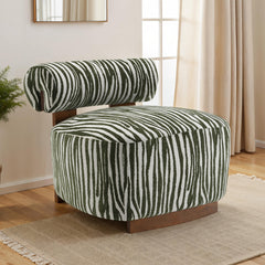 Green Finish 1pc Accent Chair Cylindrical Backrest High Density Foam Zebra Strip Fabric Primary Living Room
