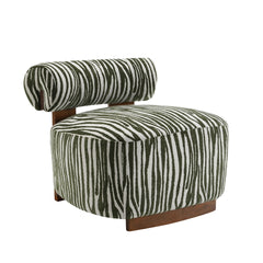 Green Finish 1pc Accent Chair Cylindrical Backrest High Density Foam Zebra Strip Fabric Primary Living Room