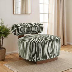 Green Finish 1pc Accent Chair Cylindrical Backrest High Density Foam Zebra Strip Fabric Primary Living Room