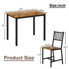 Dining Table Set, Bar Table with 2 Dining Benches, Kitchen Table Counter with Chairs, Industrial for Kitchen Breakfast Table, Living Room, Party Room, Rustic Brown and Black,35.4″L x23.6″W x 29.7″H