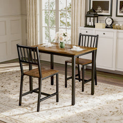 Dining Table Set, Bar Table with 2 Dining Benches, Kitchen Table Counter with Chairs, Industrial for Kitchen Breakfast Table, Living Room, Party Room, Walnut ,35.4″L x23.6″W x 29.7″H