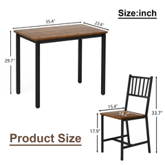 Dining Table Set, Bar Table with 2 Dining Benches, Kitchen Table Counter with Chairs, Industrial for Kitchen Breakfast Table, Living Room, Party Room, Walnut ,35.4″L x23.6″W x 29.7″H