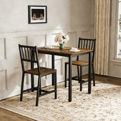 Dining Table Set, Bar Table with 2 Dining Benches, Kitchen Table Counter with Chairs, Industrial for Kitchen Breakfast Table, Living Room, Party Room, Walnut ,35.4″L x23.6″W x 29.7″H