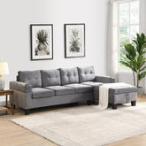 Sectional Sofa Set for Living Room with L Shape Chaise Lounge ,cup holder and Right Hand with Storage Chaise Modern 4 Seat (Grey) --RIGHT CHAISE WITH STORAGE