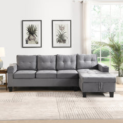 Sectional Sofa Set for Living Room with L Shape Chaise Lounge ,cup holder and Right Hand with Storage Chaise Modern 4 Seat (Grey) --RIGHT CHAISE WITH STORAGE