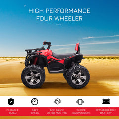 12V Kids ATV Ride-on Four-Wheeler Toy Car with Music, Realistic Headlights, Wide Wheels, Rechargeable Battery-Powered, for Boys and Girls, Red
