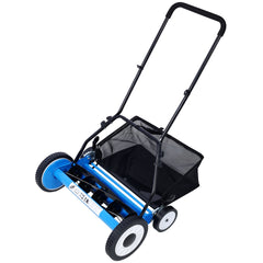 20-Inch 5-Blade Push Reel Lawn Mower with Grass Catcher, 4 WHEELS BLUE COLOR