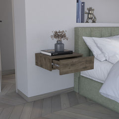 Floating Nightstand 5"H, Modern Wall-Mounted Bedside Shelf with Drawer, Dark Brown