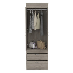 Armoire, Double Door Cabinet, Two Drawers, Metal Handles, Rod, Light Gray