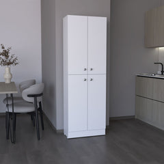 Kitchen Pantry 71" H, 4 Doors, 5 Adjustable Shelves, Laundry, White