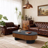 43.7"Elliptical living room coffee table with hidden storage and removable tabletop, solid wood veneer modern coffee table. Suitable for living rooms, bedrooms, apartments or offices, black + walnut