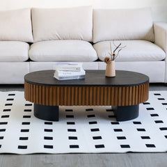 43.7"Elliptical living room coffee table with hidden storage and removable tabletop, solid wood veneer modern coffee table. Suitable for living rooms, bedrooms, apartments or offices, black + walnut