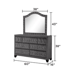 Sophia Modern Style Crystal Tufted Upholstery Mirror finished with Velvet Fabric made with Wood in Gray (INCLUDES MIRROR ONLY) same as G150108608 (NJ inventory)
