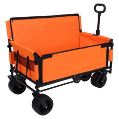 3-in-1 Convertible Folding Wagon Cart with Bench Seat & Storage - 500lbs Heavy-Duty Utility Wagon, 180L Capacity All-Terrain Wheels for Camping, Beach, Sports, Garden, orange