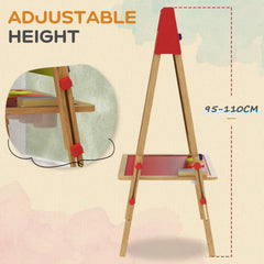 Qaba Easel for Kids, 3 in 1 Kids Art Easel with Paper Roll, Whiteboard, Chalkboard, Double Sided & Adjustable Height Wooden Toddler Easel with Painting Accessories, for Kids 3-8 Years, Nature Wood