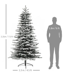 HOMCOM 7.5 ft Pre-Lit Mountain Pine Artificial Christmas Tree, Snow Flocked Christmas Tree, Hinged Xmas Tree with 500 LED Lights and 1264 Branch Tips for Holiday Party Decoration, Green