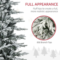 HOMCOM 7.5ft Tall Prelit Artificial Christmas Tree Holiday Décor with 850 Snow Flocked Branches, 350 Warm Yellow Clear Lights, Auto Open, Extra Bulb