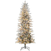HOMCOM 7.5ft Tall Prelit Artificial Christmas Tree Holiday Décor with 850 Snow Flocked Branches, 350 Warm Yellow Clear Lights, Auto Open, Extra Bulb