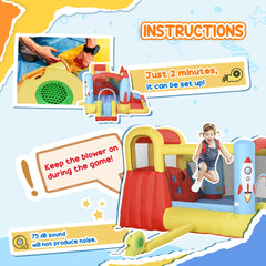 Outsunny Kids Inflatable Water Slide, 4-in-1 Bounce House Jumping Castle with 2 Slides, Climbing Wall, Trampoline, & Water Pool Area, Air Blower
