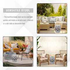 Outsunny 14" x 17" Ceramic Garden Stool with Double-Coin Knotted Ring Design & Strong Glazed Material, Decorative End Table, Home Collection, White