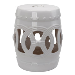 Outsunny 14" x 17" Ceramic Garden Stool with Double-Coin Knotted Ring Design & Strong Glazed Material, Decorative End Table, Home Collection, White