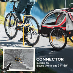 Aosom 2-in-1 Walk/Ride Child Baby Bike Trailer for Kids 2 Seater, High-Visibility Bike Stroller for Toddler Wagon, Weather-Strong Double Bicycle Trailer Accessory for Kids, Red