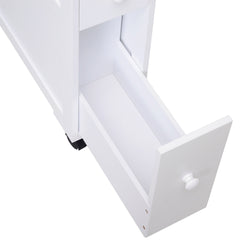HOMCOM 6.25" x 20.5" x 28.25" Wood Rolling Narrow Bathroom Side Storage Cabinet - White