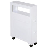HOMCOM 6.25" x 20.5" x 28.25" Wood Rolling Narrow Bathroom Side Storage Cabinet - White