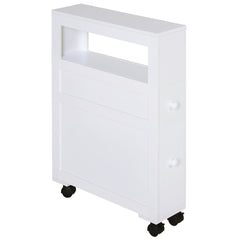 HOMCOM 6.25" x 20.5" x 28.25" Wood Rolling Narrow Bathroom Side Storage Cabinet - White