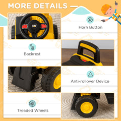 Aosom Excavator Ride on Toy, CAT Licensed Kids Manual Pedal Ride on Excavator with Manual Shovel, Horn, Hidden Storage for 18-36 Months Boys and Girls, Yellow