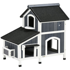 PawHut Outdoor Cat House with Weather-resistant Roof & Garden Bed, Outdoor Cat Shelter Enclosure with Multiple Entrances, Modern Cat Furniture Hideout, Cat Gifts, Gray