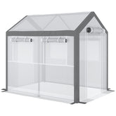 Outsunny 8' x 6' x 7.5' Walk-In Greenhouse, Outdoor Gardening Canopy with 6 Roll-up Windows, 2 Zippered Doors & Weather Cover, White
