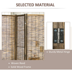 HOMCOM 4 Panel Room Divider, 5.5 Ft Portable Folding Privacy Screens, Reed Hand-Woven Freestanding Partition Wall Dividers for Home Office, Carbonized