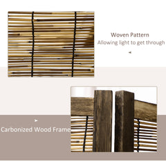 HOMCOM 4 Panel Room Divider, 5.5 Ft Portable Folding Privacy Screens, Reed Hand-Woven Freestanding Partition Wall Dividers for Home Office, Carbonized