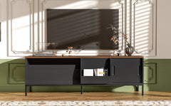 U-Can 70.8'' Modern TV Stand for TVs up to 75 Inches, Entertainment Center with Storage Space, Sliding Doors, Adjustable Shelves and Metal Frame, Mid Century Modern Media TV Console Table for Living R
