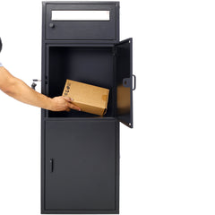 Large Steel Freestanding Floor Parcel Package Drop with Locking Letterbox Drop Mail Box with Multi Compartments, Black